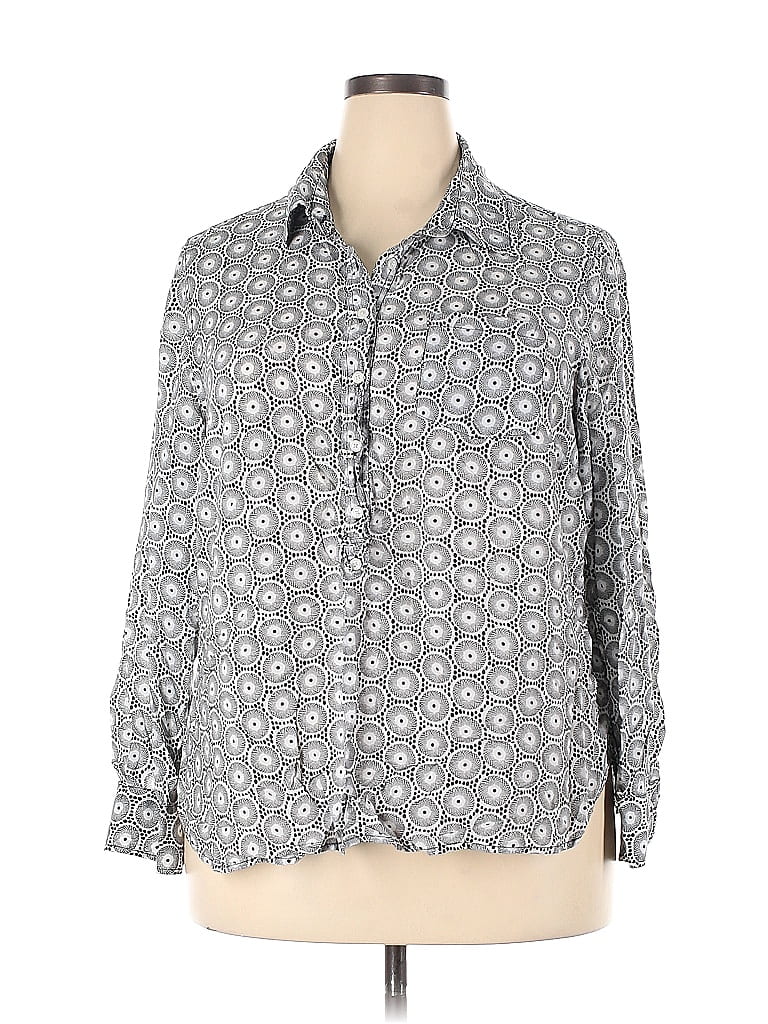 Leyla 100% Rayon Print Gray Long Sleeve Button-Down Shirt Size 2X - photo 1
