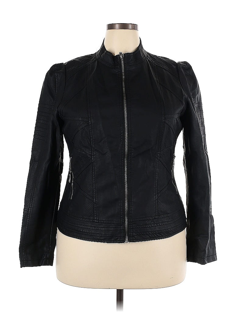 Lock Style Jacket Lock & Love 100% Polyurethane Black Faux Leather Jacket Size XXL - 47% ...