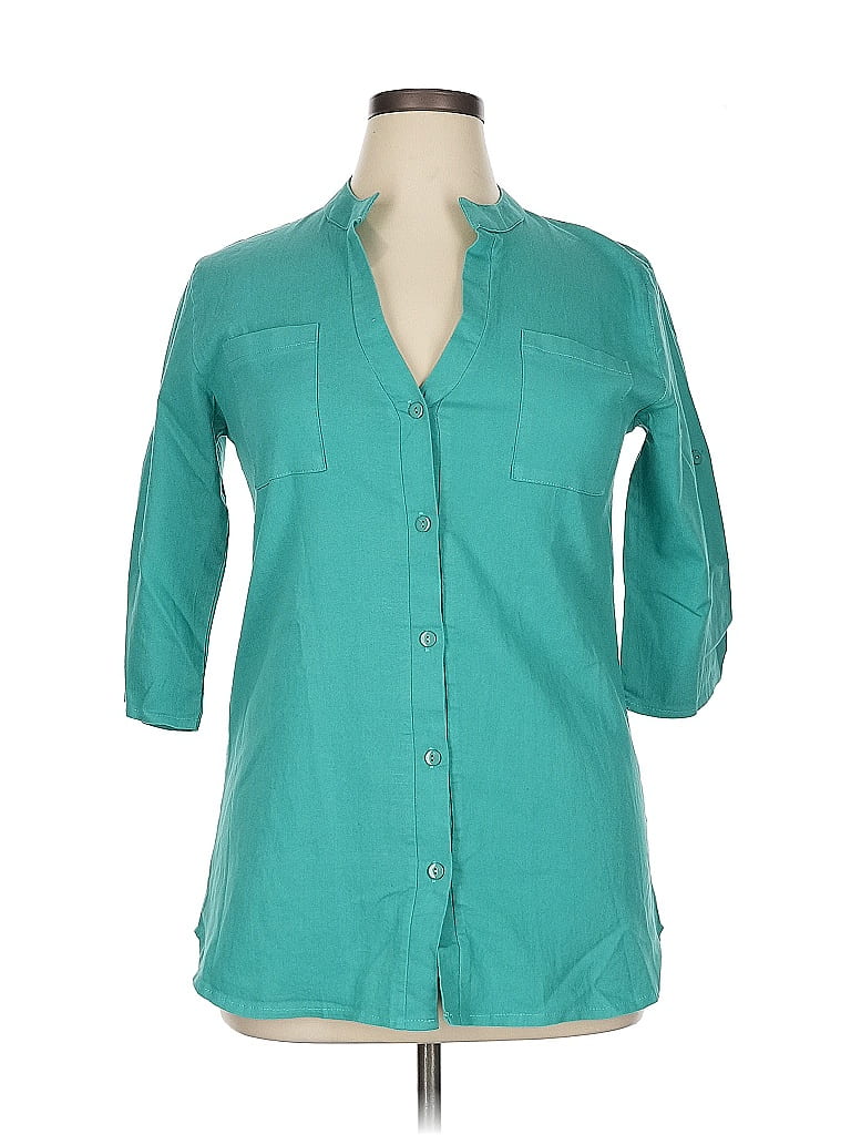 Beyond This Plane Teal 3/4 Sleeve Button-Down Shirt Size XL - photo 1