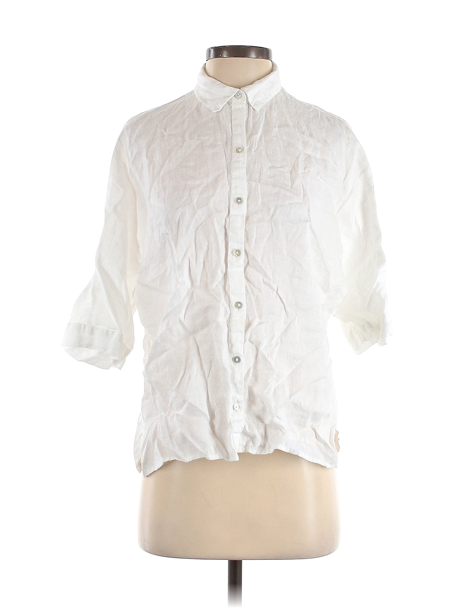 Rachel Zoe 100 Linen White 3/4 Sleeve ButtonDown Shirt Size XS 83