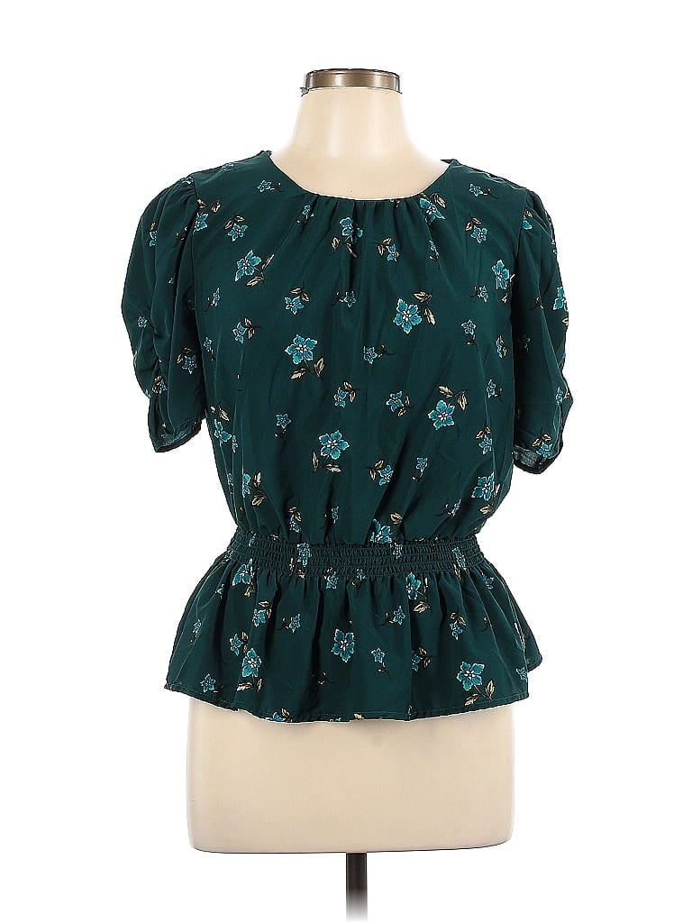 Lily White Teal Short Sleeve Blouse Size L - photo 1
