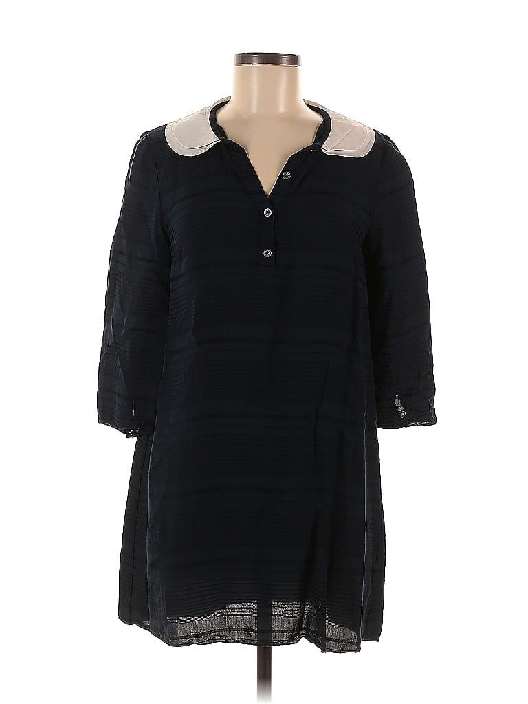 BECKEN 100% Viscose Black Blue Double Collar Dress Size 6 - photo 1
