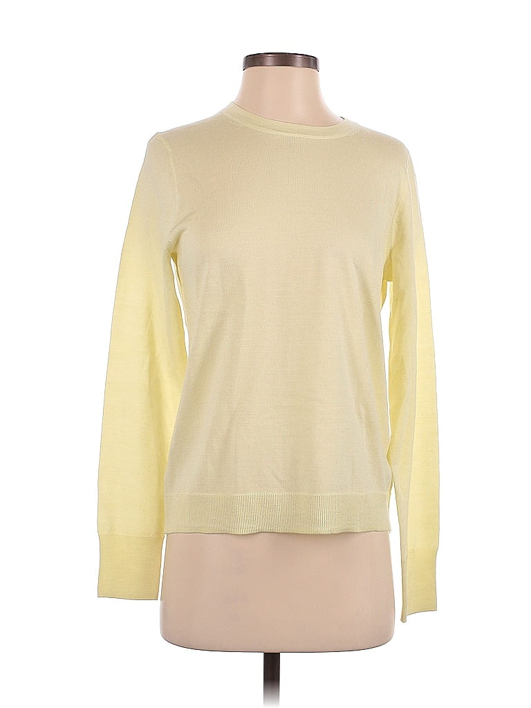 Pull J.Crew 100% Laine Jaune à Motifs Torsadés (cable-knit) Taille XS - Occasion Très Bon état
