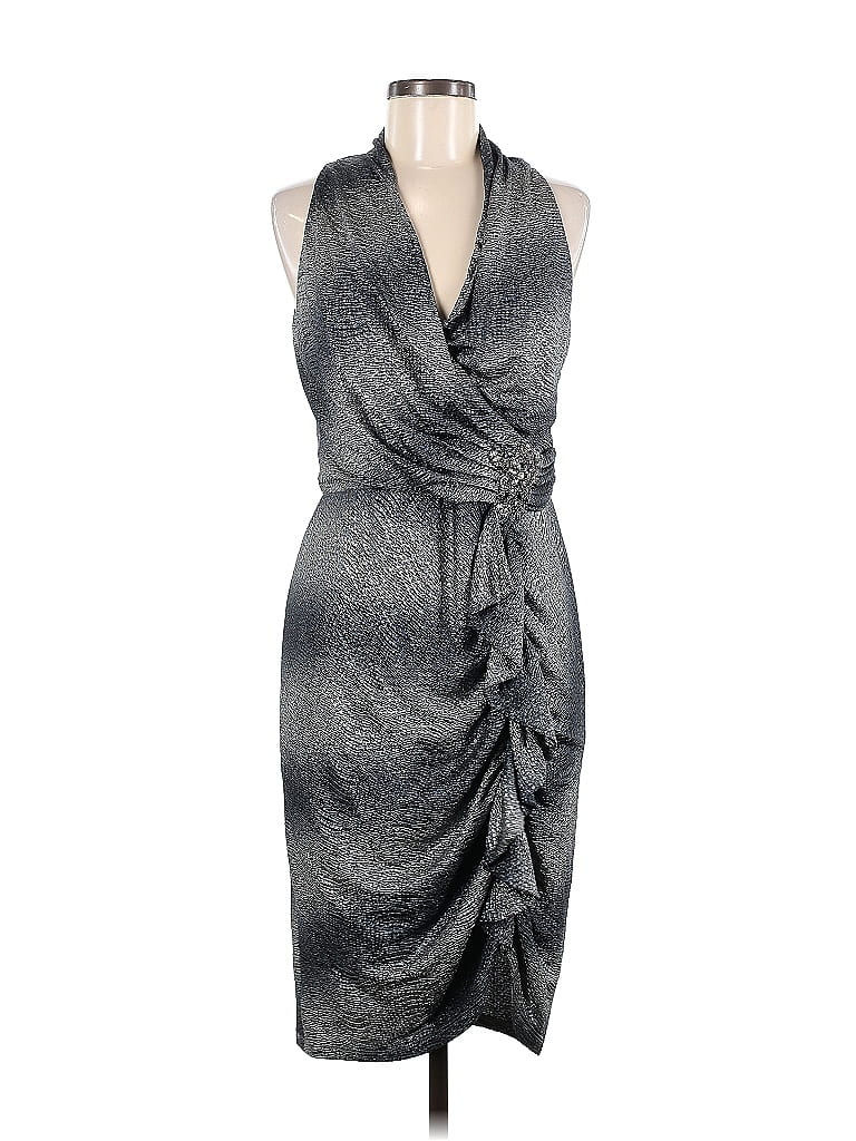 David Meister 100% Polyester Metallic Gray Cocktail Dress Size 8 - photo 1