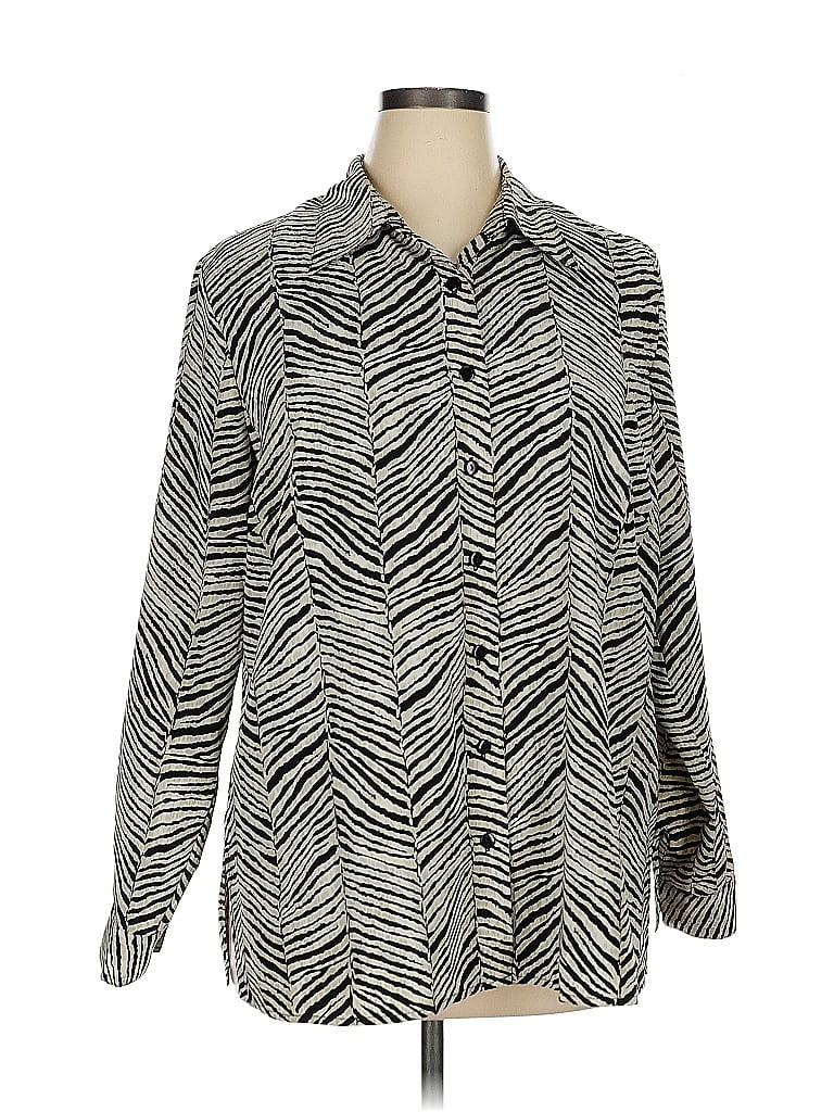 Jessica Holbrook 100% Polyester Chevron-herringbone Silver Long Sleeve Blouse Size 1X - photo 1
