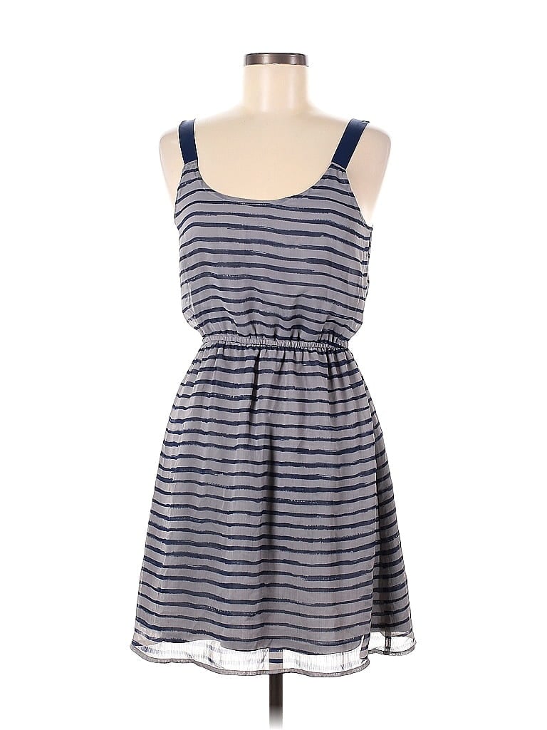Xhilaration 100% Polyester Stripes Blue Casual Dress Size M - photo 1