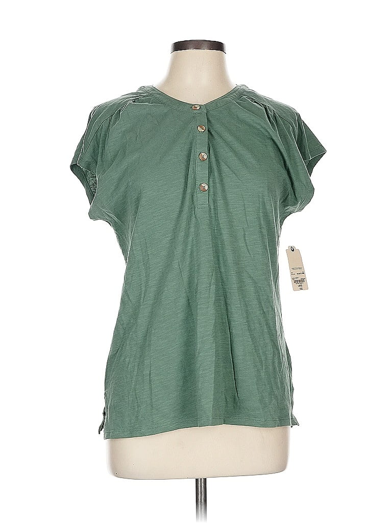 Green Short Sleeve Henley Top (Small) 