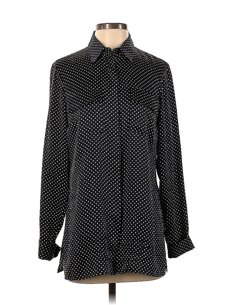 Pre-owned Worth New York Long Sleeve Silk Top Black Polka Dots Pattern Tie Neck Tops