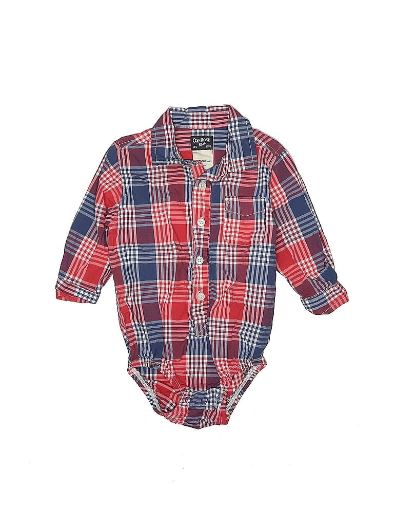 OshKosh B'gosh 100% Cotton Plaid Red Long Sleeve Onesie 12-18 MO / 18 MO - photo 1