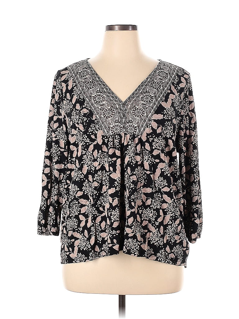 Lucky Brand Black 3/4 Sleeve Blouse Size XL 67 off ThredUp