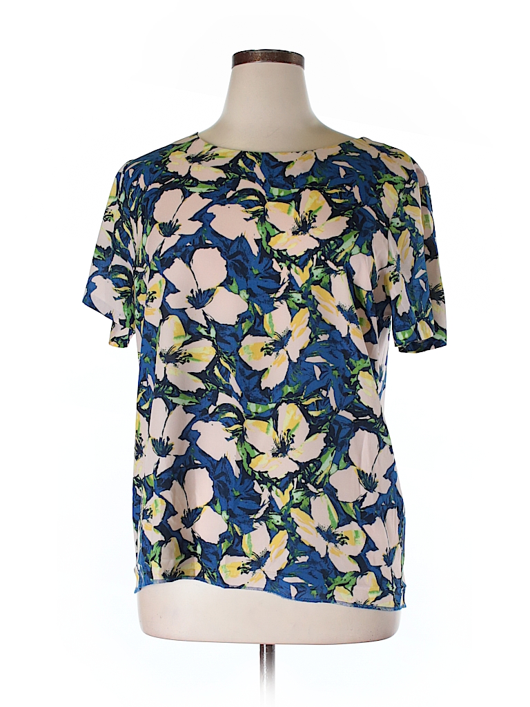 J.Crew Factory Store 100% Polyester Floral Blue Short Sleeve Blouse ...