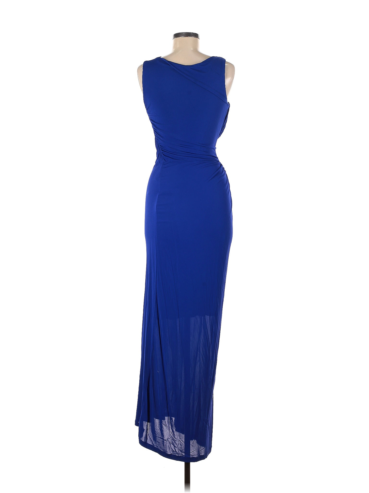 Atlein Cobalt Blue Ruched Sleeveless fashion Gown 2