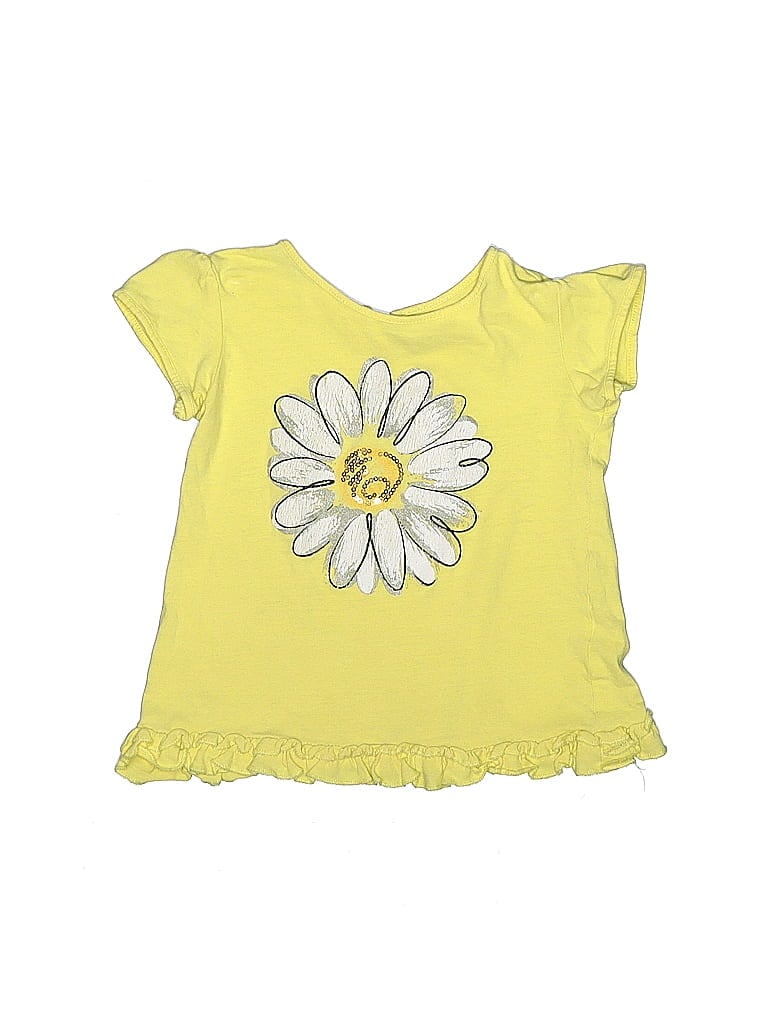 Pre-owned Unbranded Kids' Short Sleeve Top Yellow Ruffles Neckline Tops