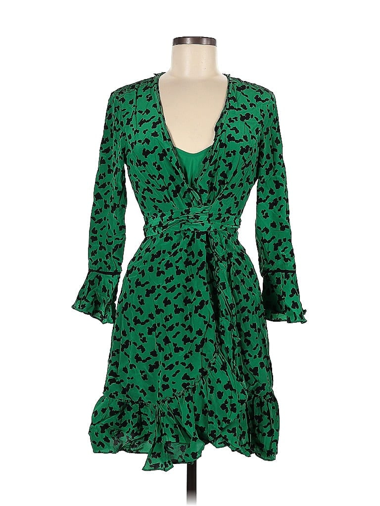 Tanya Taylor 100% Silk Animal Print Green Cocktail Dress Size 6 - photo 1
