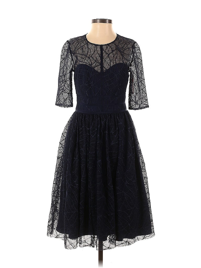 ML Monique Lhuillier 100% Polyester Blue Navy Lines Dress Size 2 - photo 1