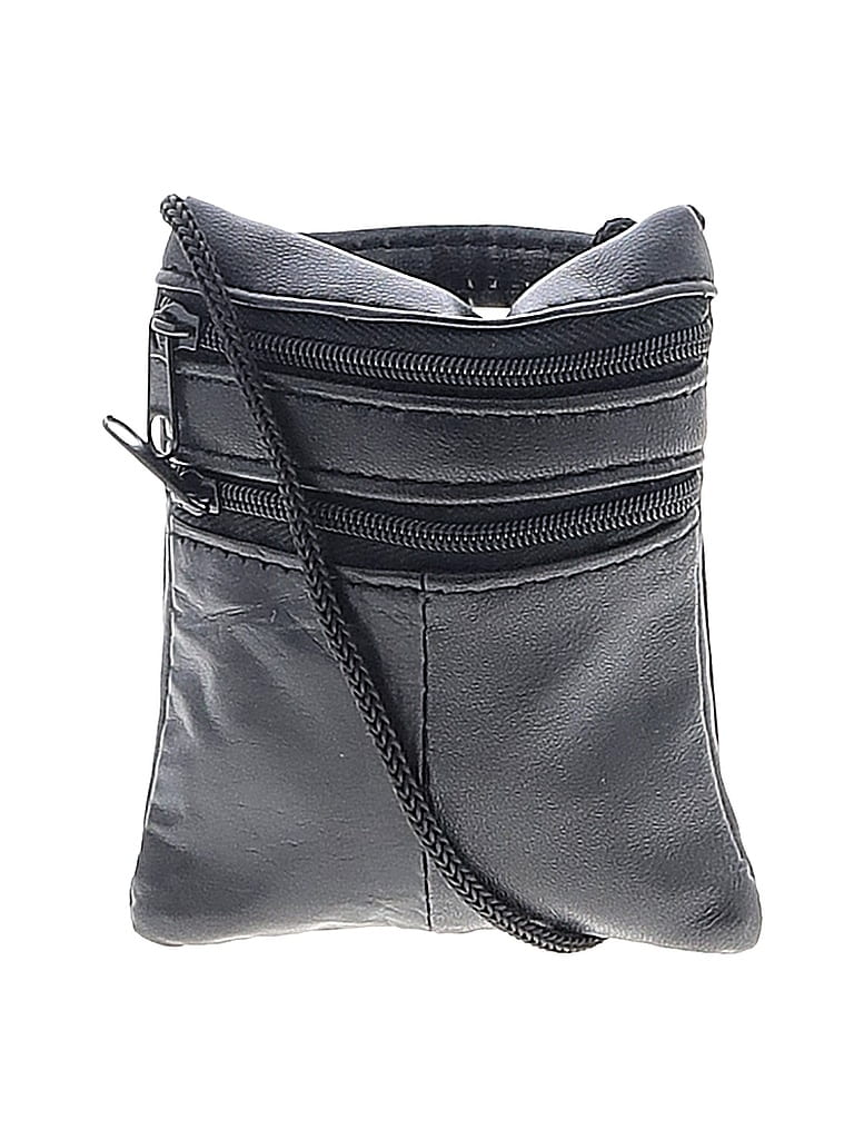 Assorted Brands 100 Leather Gray Black Leather Crossbody Bag One Size