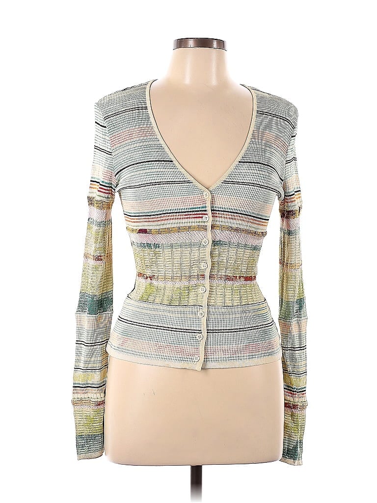 Christian Lacroix 100% Viscose Silver Ivory Cardigan Size M - photo 1