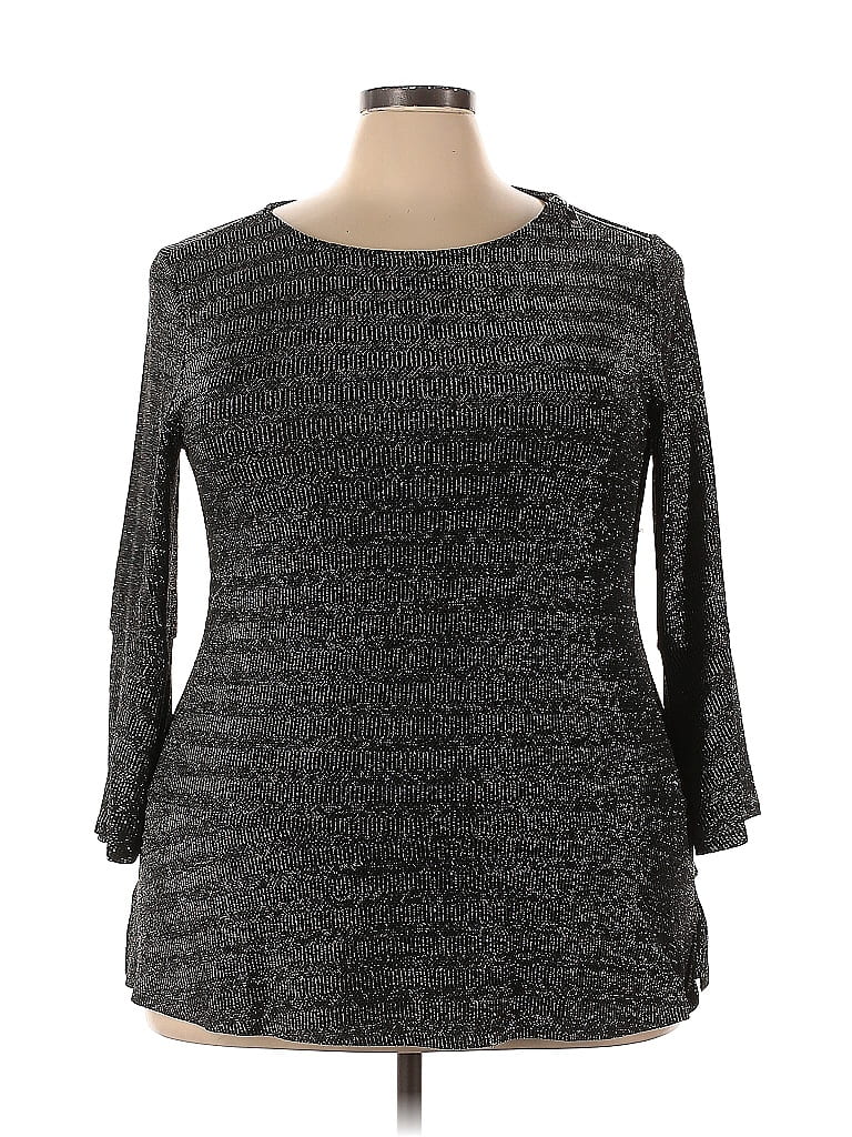 Pre-owned Chaus 3/4 Sleeve Top Gray Boatneck Tops