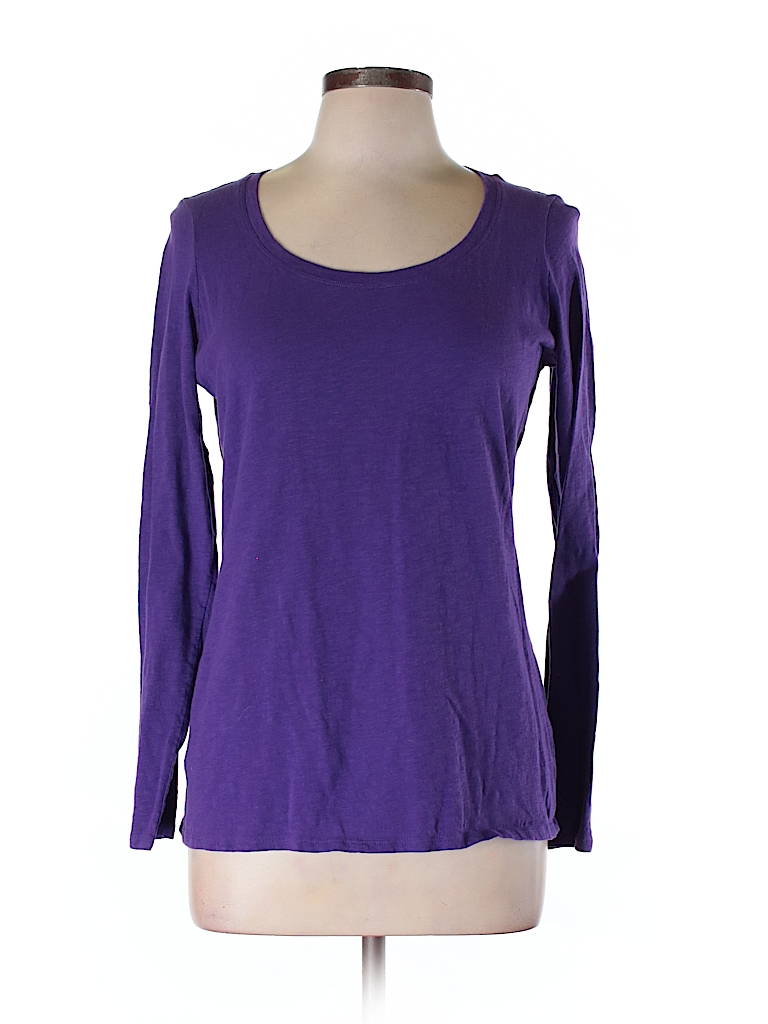 Jcpenney 100% Cotton Solid Dark Purple Long Sleeve T-Shirt Size L - 58% ...