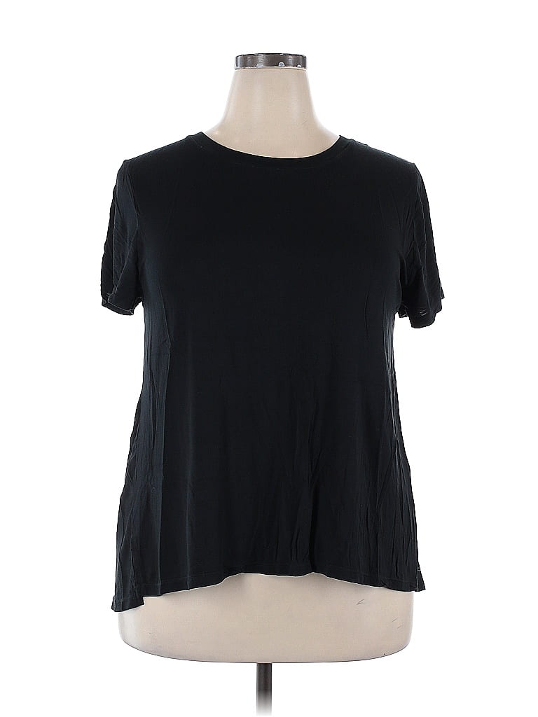 Cuddl Duds Solid Black Short Sleeve T-Shirt Size 2X - photo 1