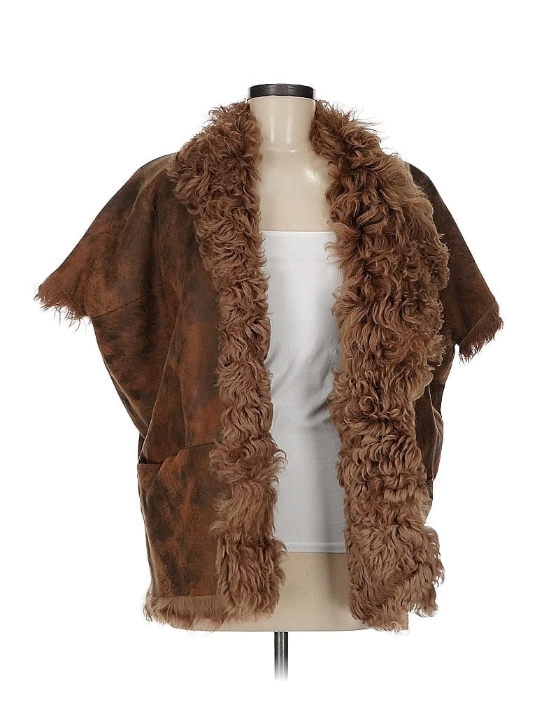 Zero + Maria Cornejo 100% Lambskin Brown Reversible Shearling Faux Fur Vest Size M - photo 1