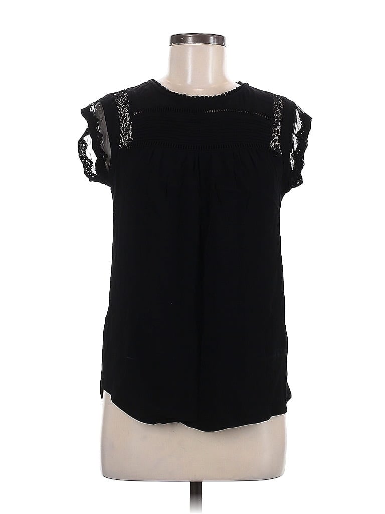 Pre-owned Daniel Rainn Short Sleeve Top Black Keyhole Neckline Tops