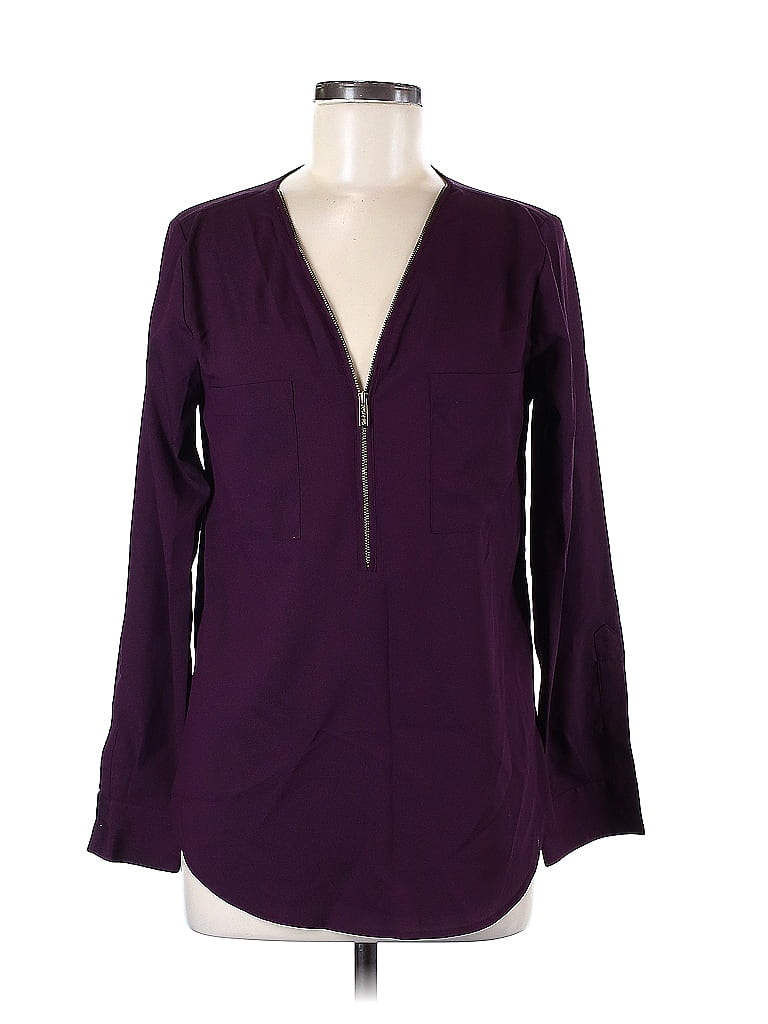 Calvin Klein Women's Textured Roll Tab Blouse Purple Size Medium