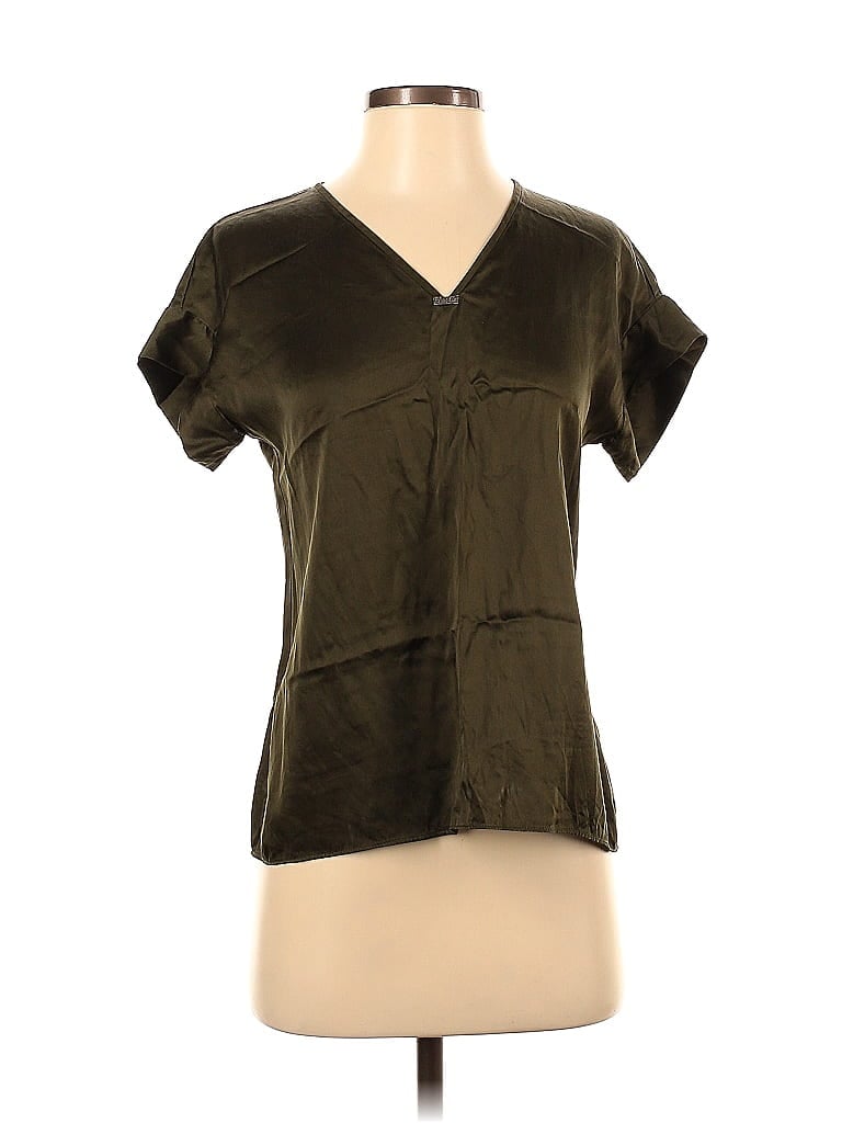 Pre-owned Lafayette 148 Short Sleeve Top Brown V Neck Tops