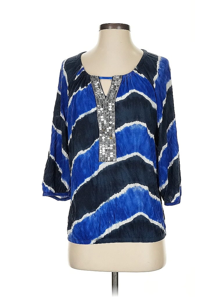 Pre-owned Inc International Concepts 3/4 Sleeve Blouse In Blue