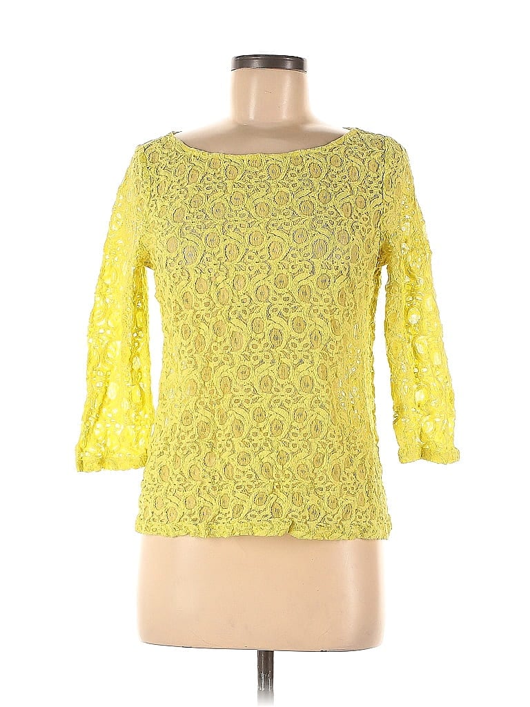 Pre-owned Ann Taylor Loft Outlet 3/4 Sleeve Top Yellow Boatneck Tops