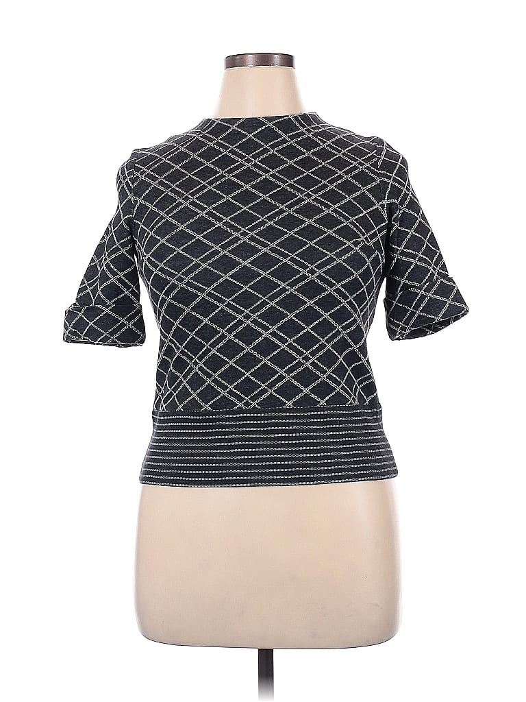 Pre-owned Les Copains Short Sleeve Top Black Argyle Pattern Mock Neckline Tops