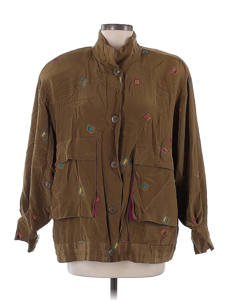 Click to view more detailed imagery on our partner's website Pre-owned Ellen Tracy 3/4 Sleeve Silk Top Brown Mock Neckline Tops