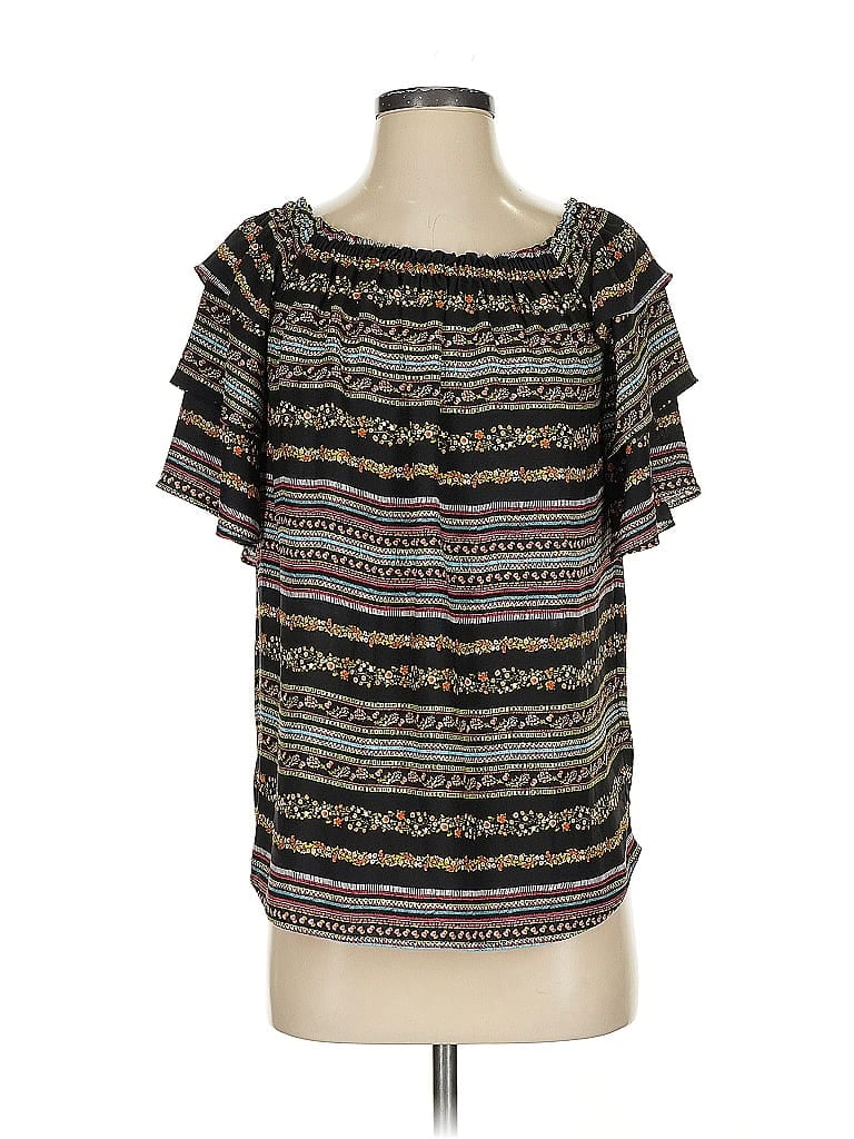 Pre-owned Ann Taylor Loft Short Sleeve Blouse In Black