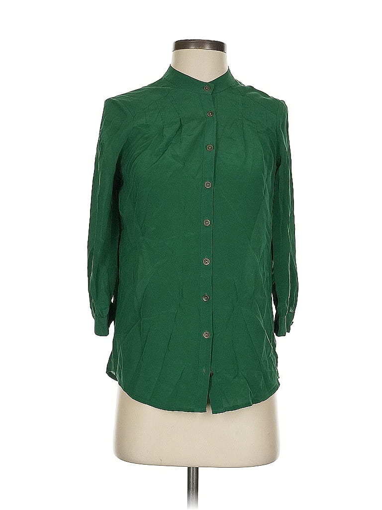 Pre-owned Twelfth Street By Cynthia Vincent 3/4 Sleeve Silk Top Green Mock Neckline Tops