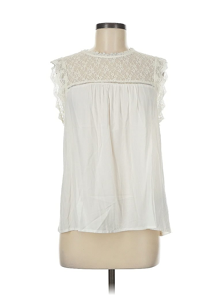 Pre-owned James Coviello Sleeveless Blouse In White
