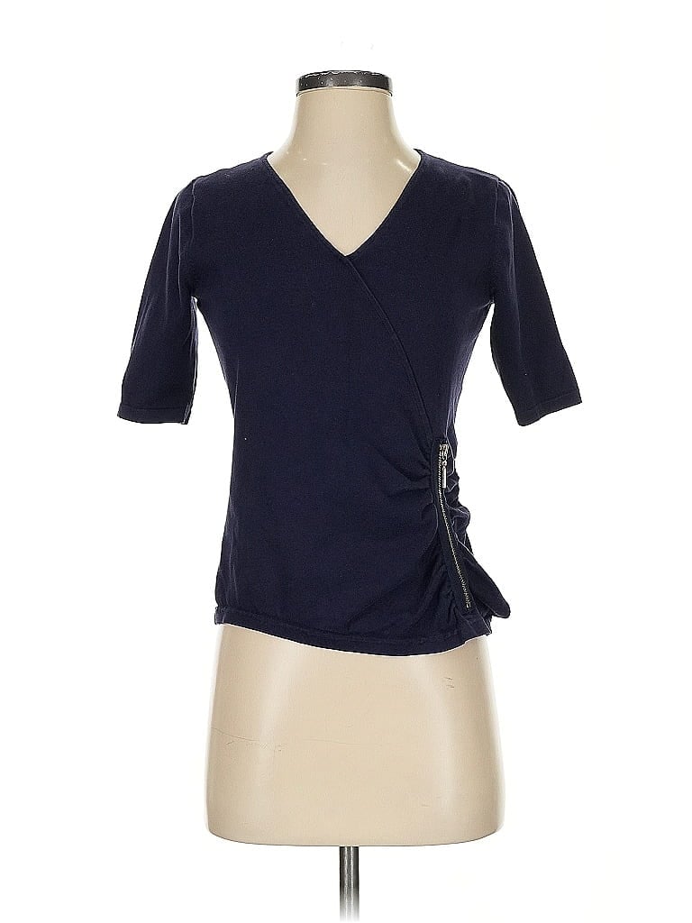 Pre-owned August Silk Short Sleeve Top Blue V Neck Tops