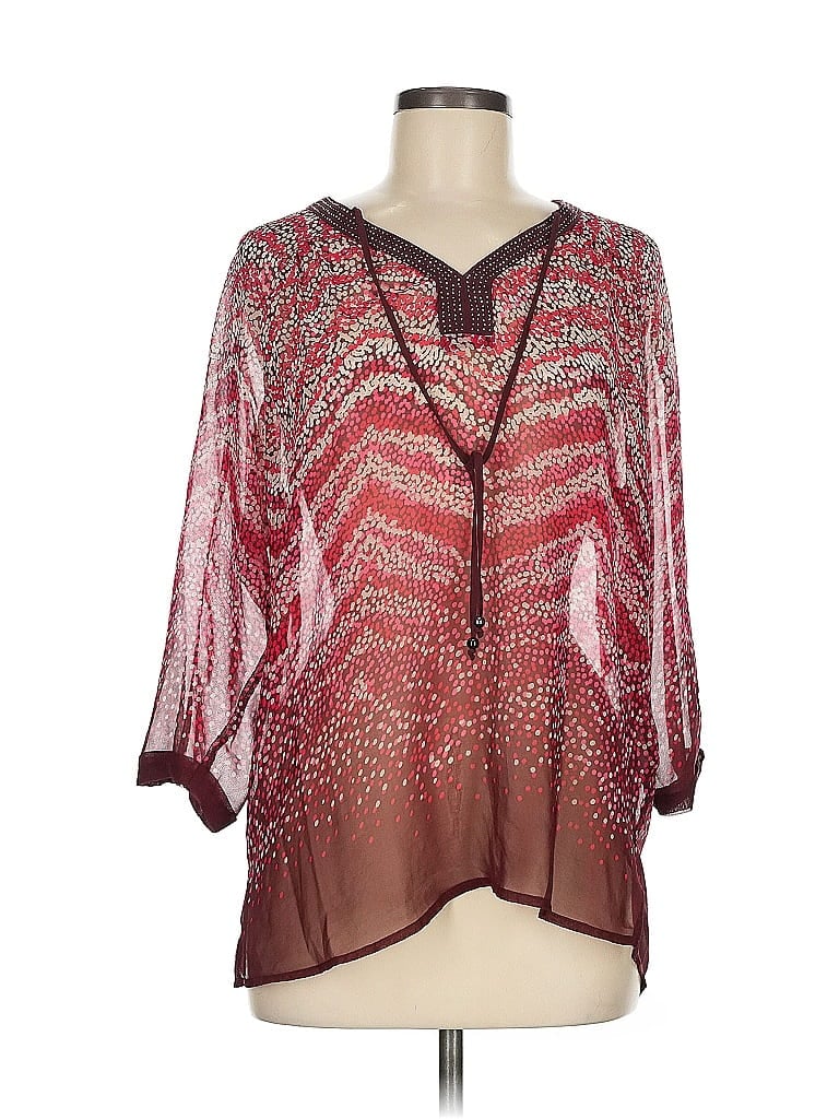 Pre-owned Ellen Tracy 3/4 Sleeve Blouse In Burgundy