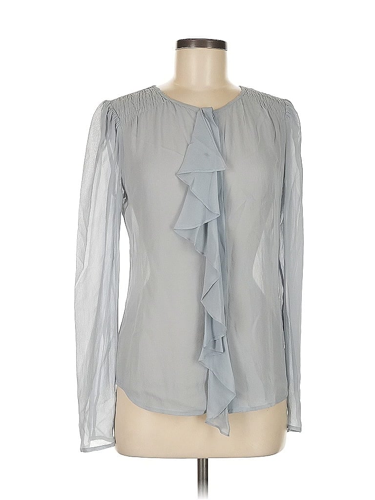 Pre-owned Moulinette Soeurs Long Sleeve Silk Top Gray Tie Neck Tops