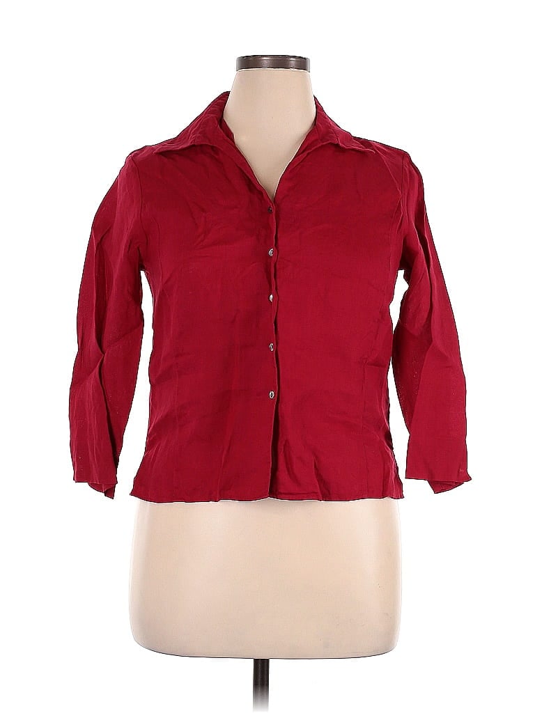 Pre-owned Talbots 3/4 Sleeve Button Down Shirt In Burgundy