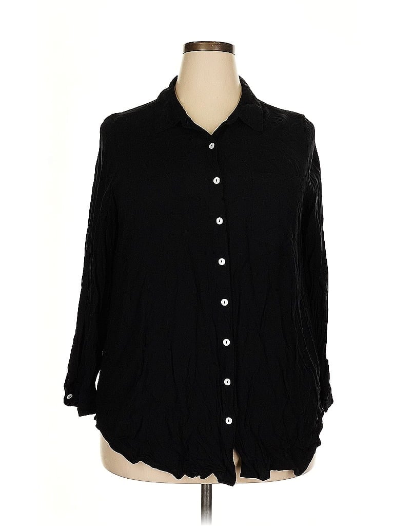 Intro Love 100% Rayon Black 3/4 Sleeve Button-Down Shirt Size 2X - photo 1
