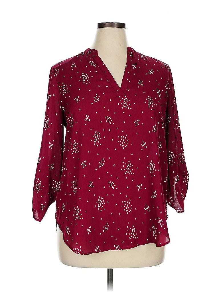 Pre-owned Lush 3/4 Sleeve Blouse In Burgundy