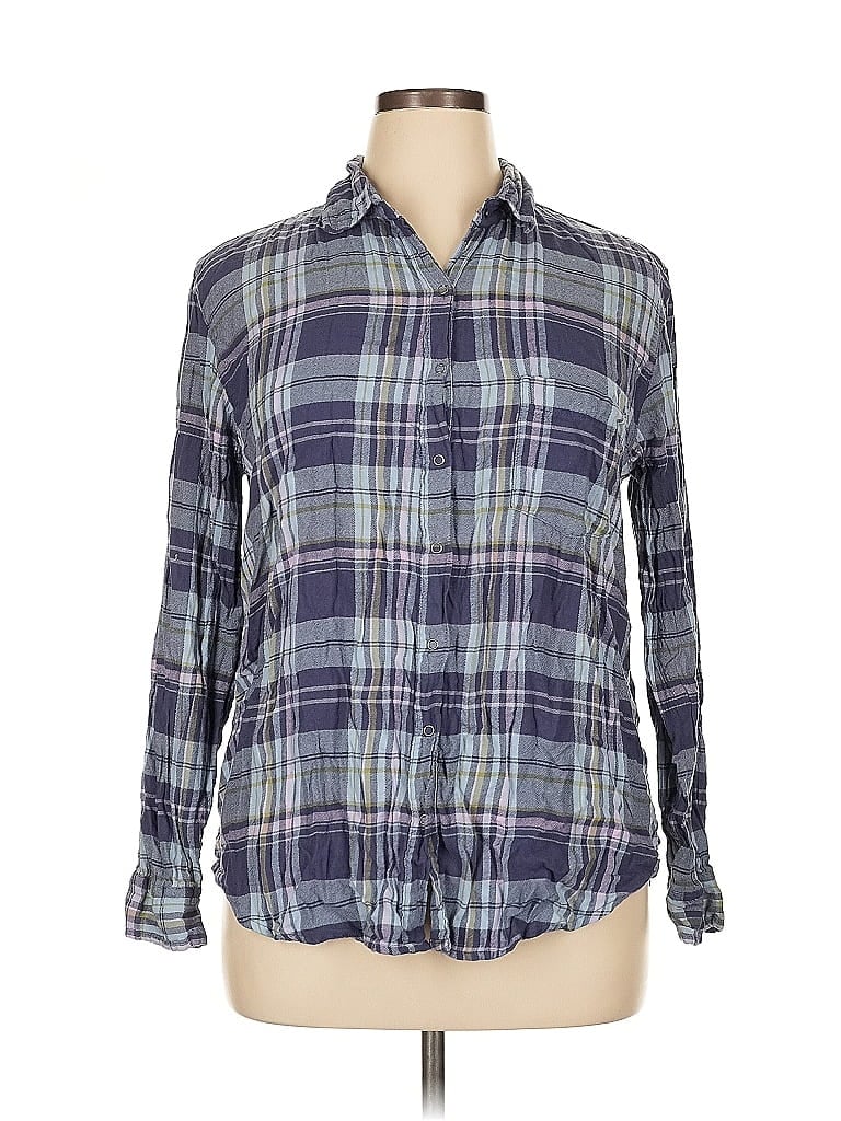 Pre-owned Aerie Long Sleeve Button Down Shirt In Blue