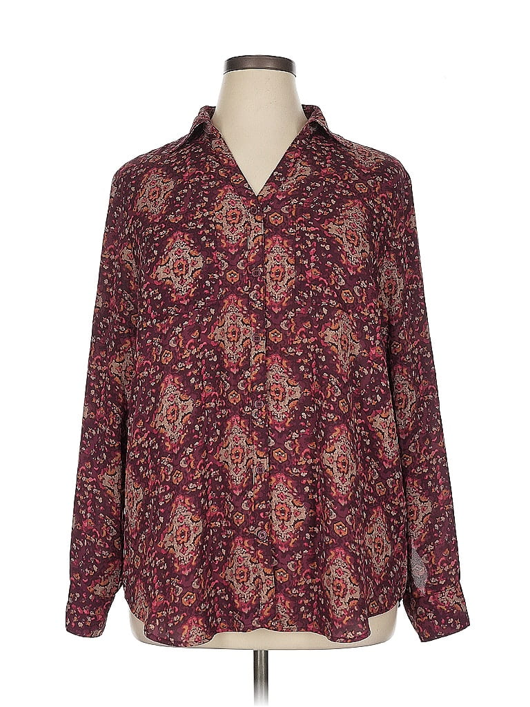 Pre-owned Maurices Long Sleeve Blouse In Burgundy