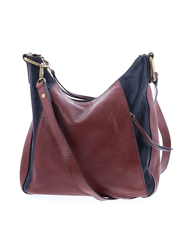 Fossil 100 Leather Color Block Burgundy Brown Leather Crossbody Bag