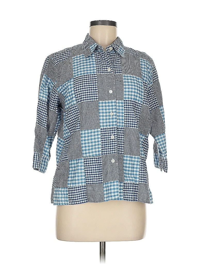 Pre-owned Liz Claiborne 3/4 Sleeve Button Down Shirt In Blue