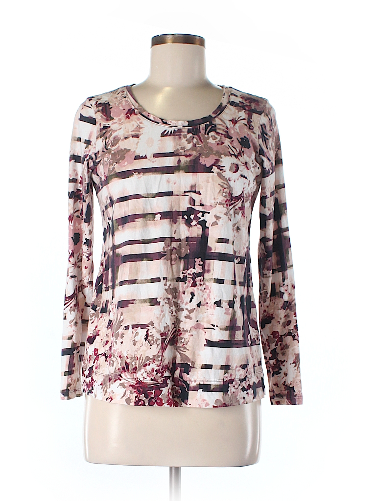 Simply Vera Vera Wang 100% Cotton Floral Stripes Beige Long Sleeve T ...