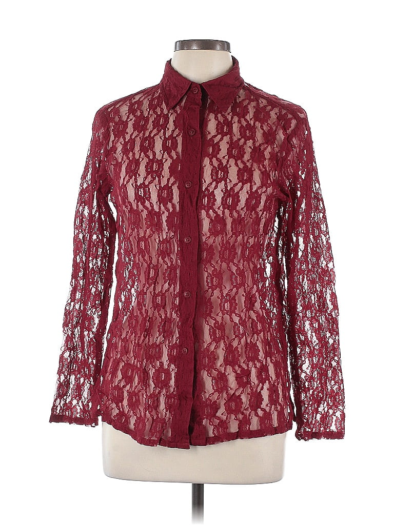 Gold Coast 100% Nylon Burgundy Long Sleeve Blouse Size L - photo 1