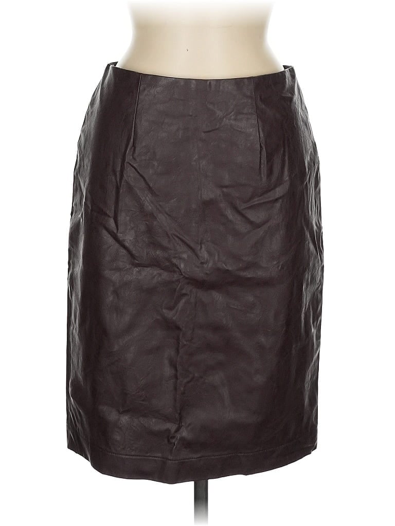 Pre-owned Ann Taylor Faux Leather Skirt In Brown