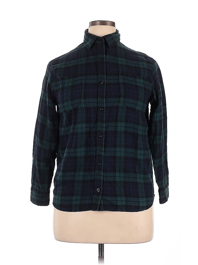 Emoda Plaid Teal Green Long Sleeve Button-Down Shirt Size XL (estimated) - photo 1