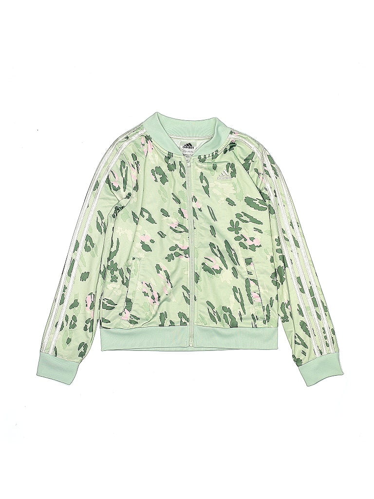 Adidas 100% Polyester Print Green Track Jacket Size 14 (big kids) - photo 1